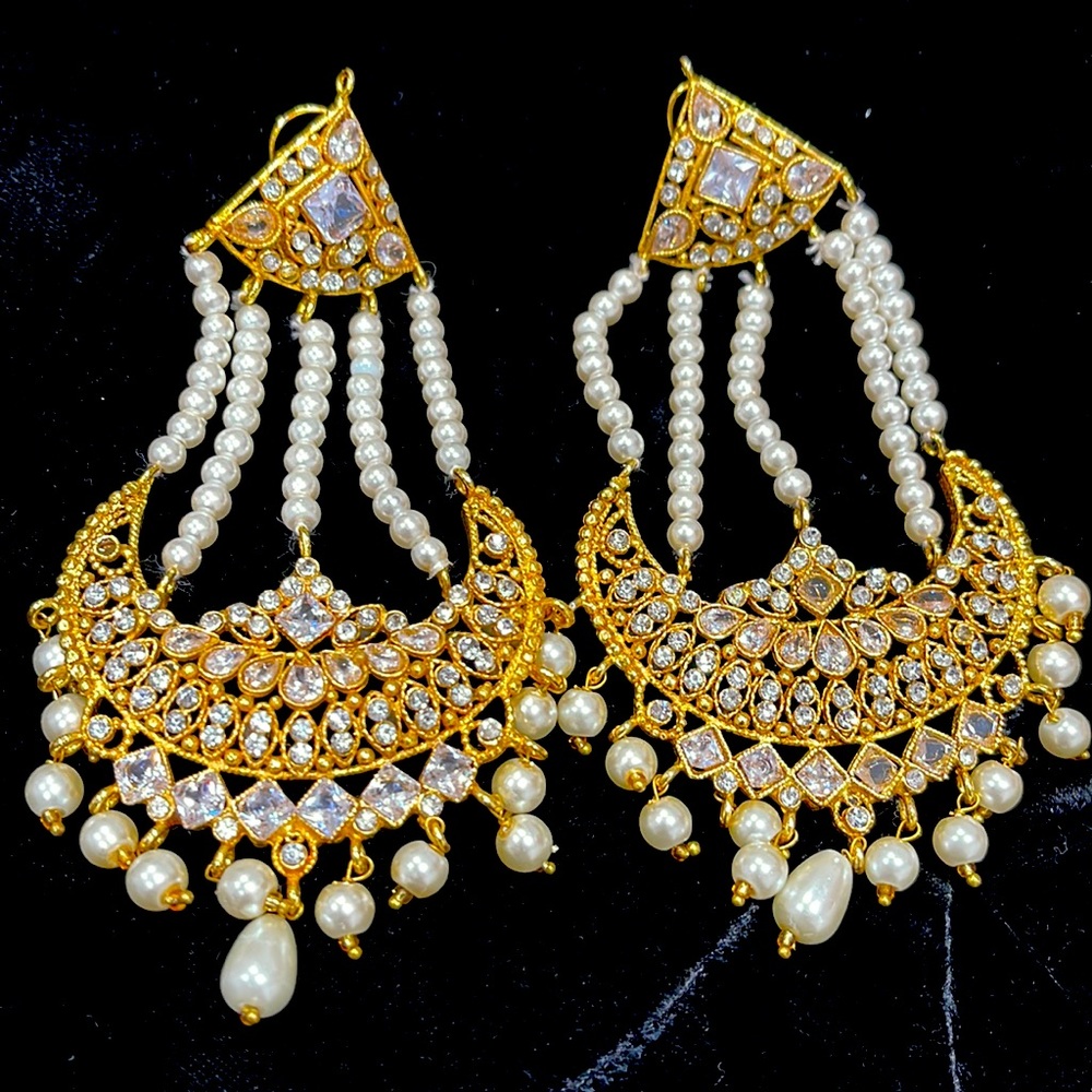 White pearl and stone bali/earrings